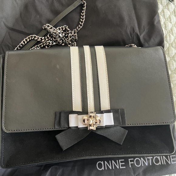 ANNE FONTAINE BLACK / WHITE ONIGHT CRYSTAL EMBELLISHED CALFKSIN LEATHER AND SUED - Picture 7 of 12